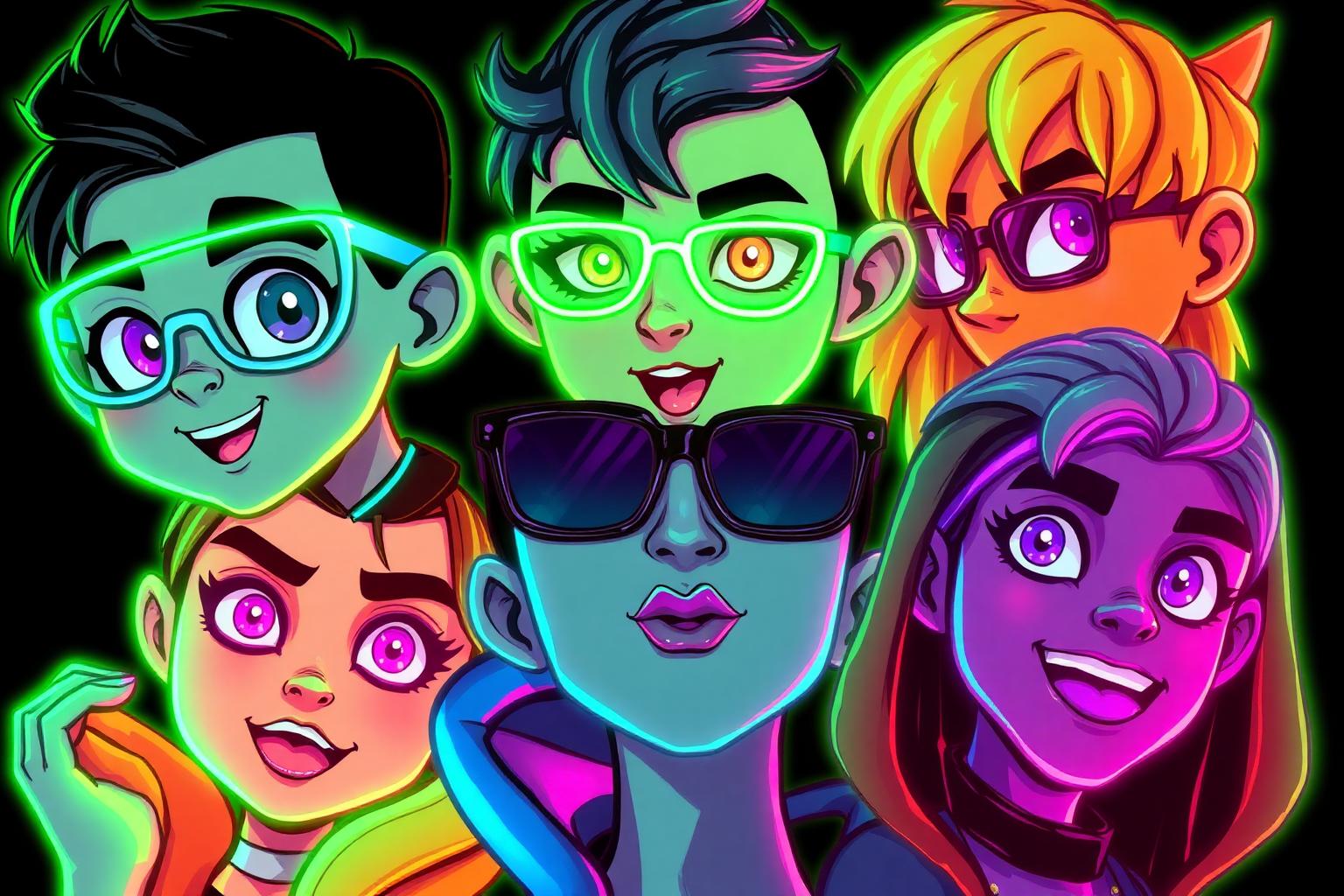 Illustrative competitor cartoon portrait collage with expressive faces and bold colors