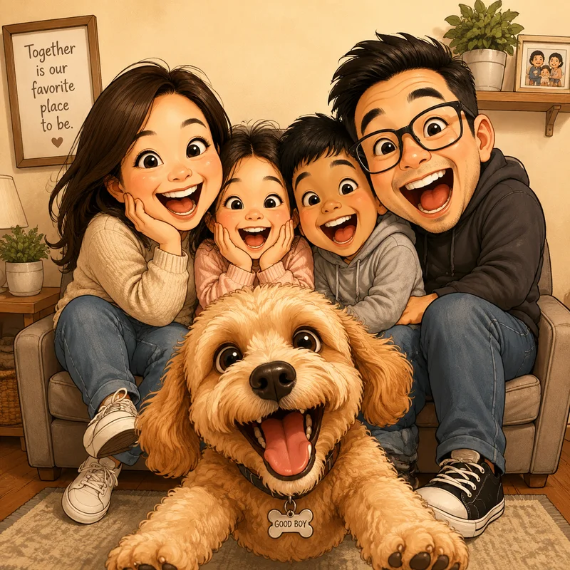 Family caricature scene reference